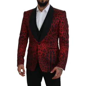 Dolce & Gabbana Radiant Red Leopard Print Three Piece Suit