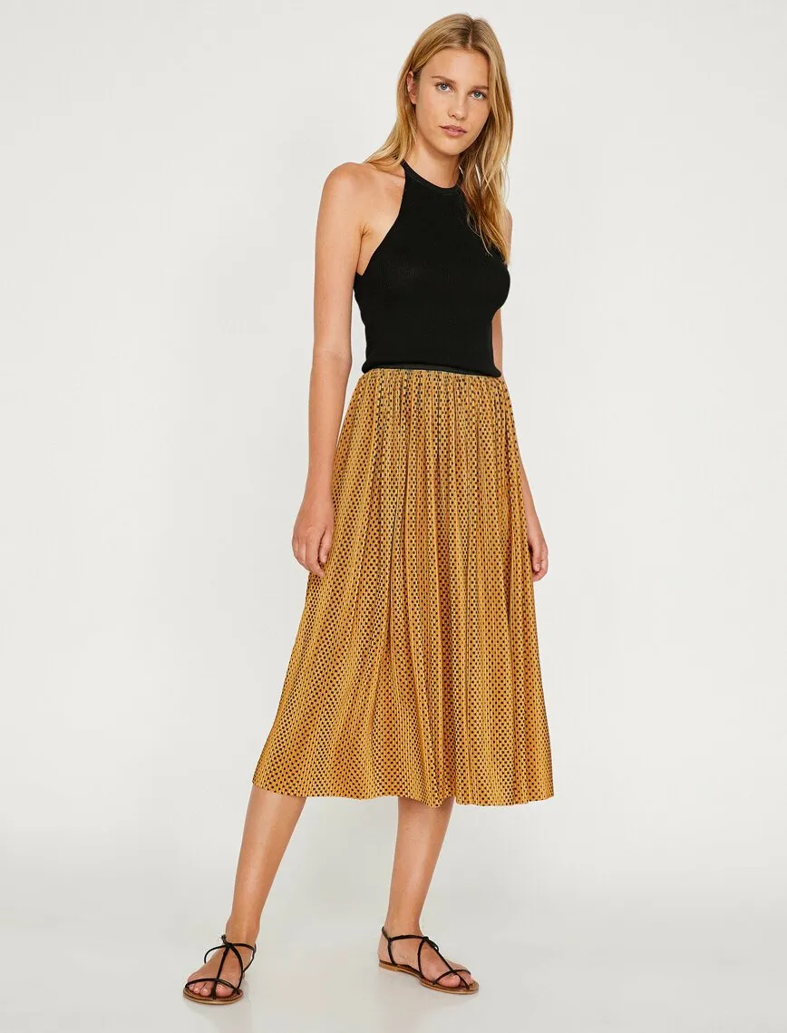 12052 Mustard Dotted Midi Skirt