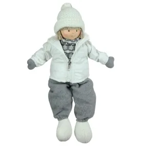 16" White and Gray Joyful Sitting Boy Christmas Tabletop Decoration