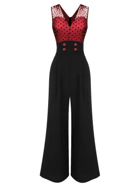 1930s Polka Dot Patchwork Button Jumpsuit