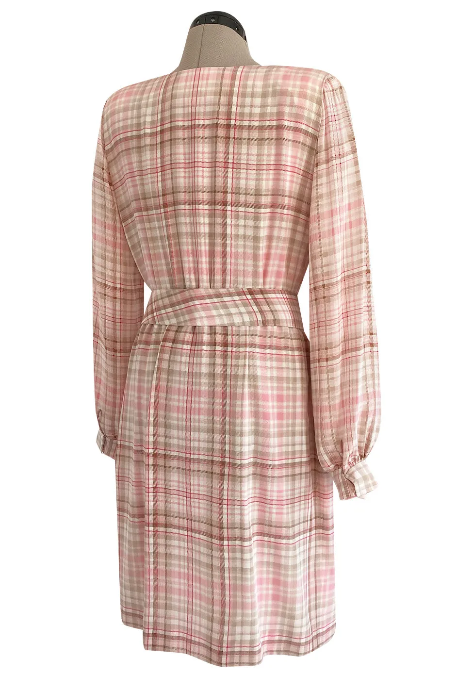 1980s Oscar De La Renta Pink Printed Belted Silk Dress & Boucle Coat w Silk Lining Set