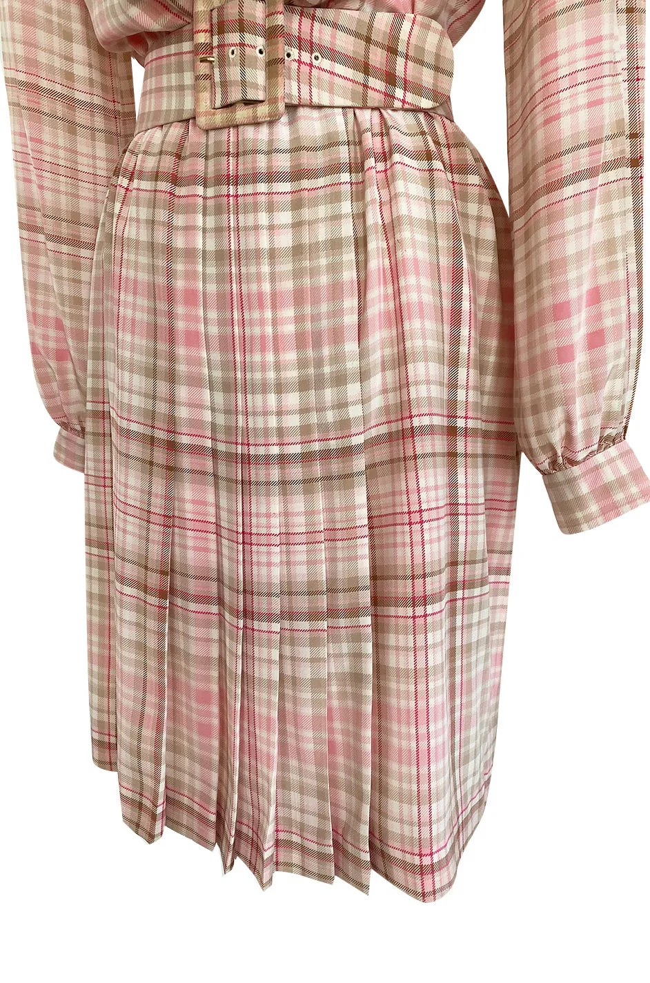 1980s Oscar De La Renta Pink Printed Belted Silk Dress & Boucle Coat w Silk Lining Set