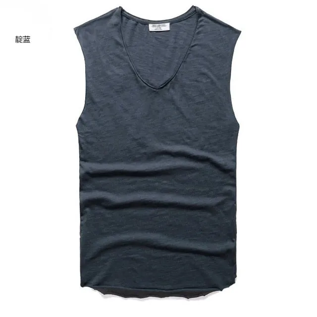 2017 Men summer casual cotton v neck tank top men sleeveless solid high quality tank top men loose joggers tank top men hot sale