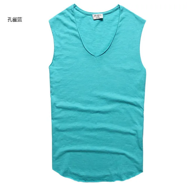 2017 Men summer casual cotton v neck tank top men sleeveless solid high quality tank top men loose joggers tank top men hot sale