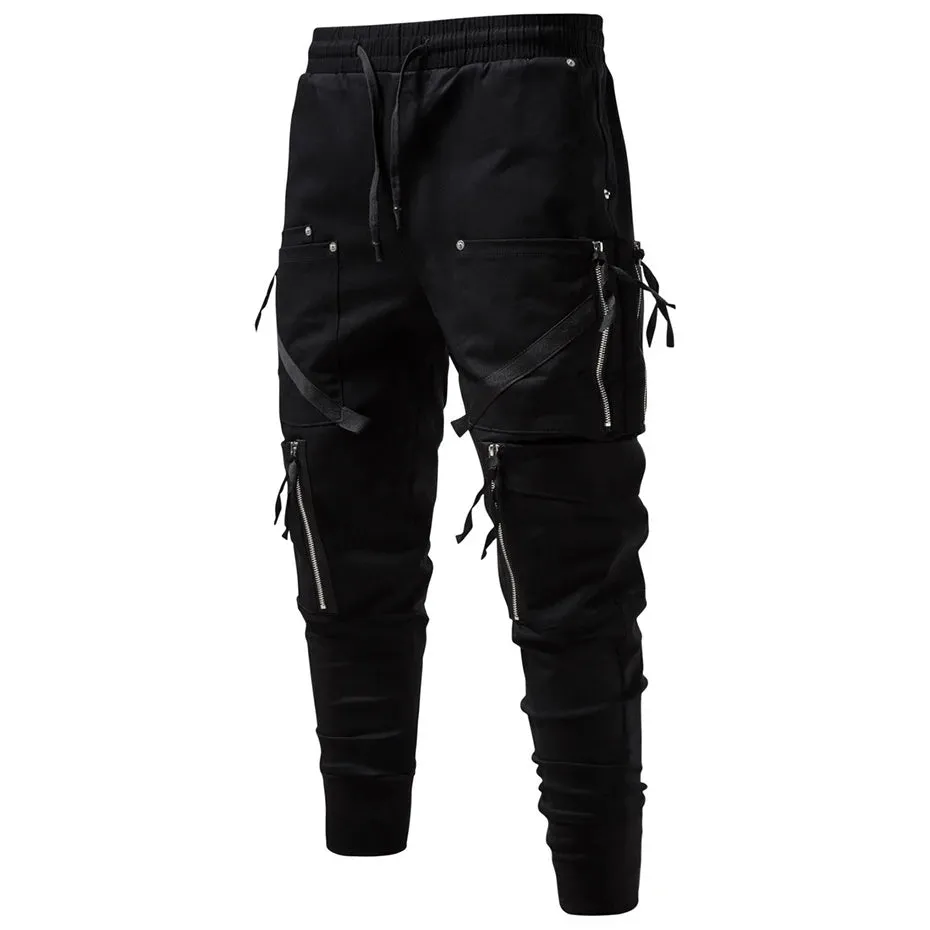 Aidase Men Y2K Cargo Pants Zipper Pocket Tactical Techwear Ninja Jogger Pants Black Fashion Streetwear Pants Punk Sweatpants Trousers