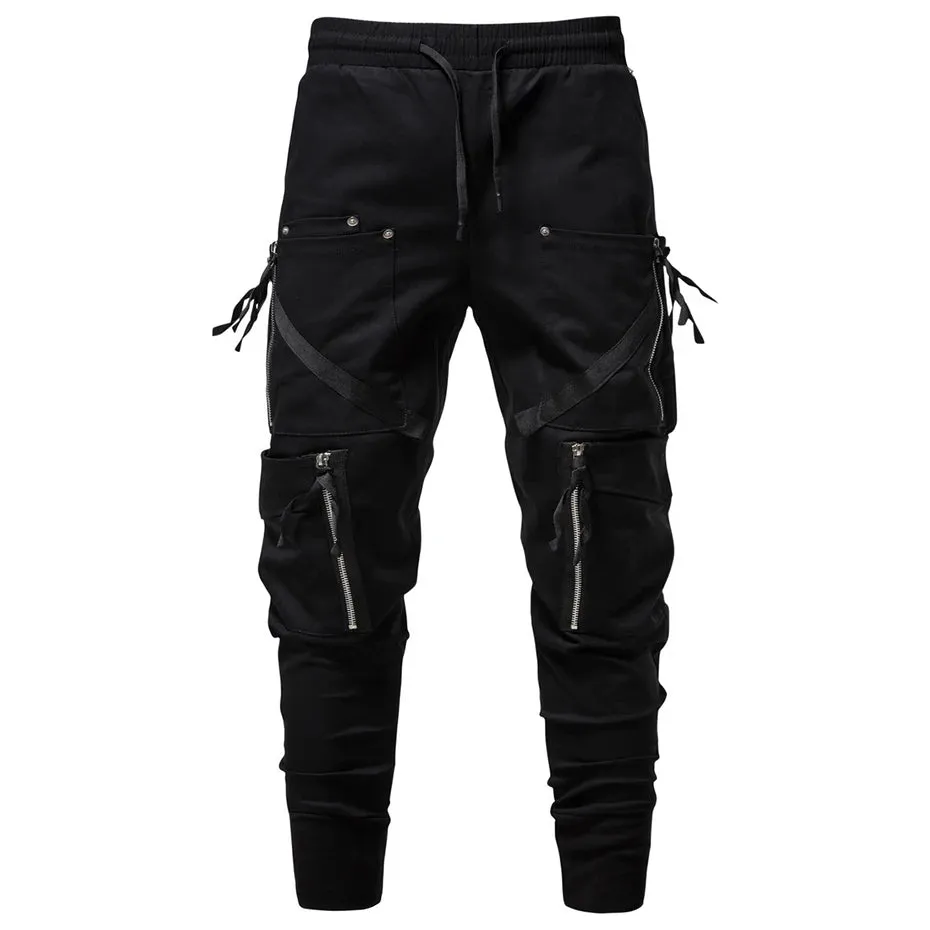 Aidase Men Y2K Cargo Pants Zipper Pocket Tactical Techwear Ninja Jogger Pants Black Fashion Streetwear Pants Punk Sweatpants Trousers