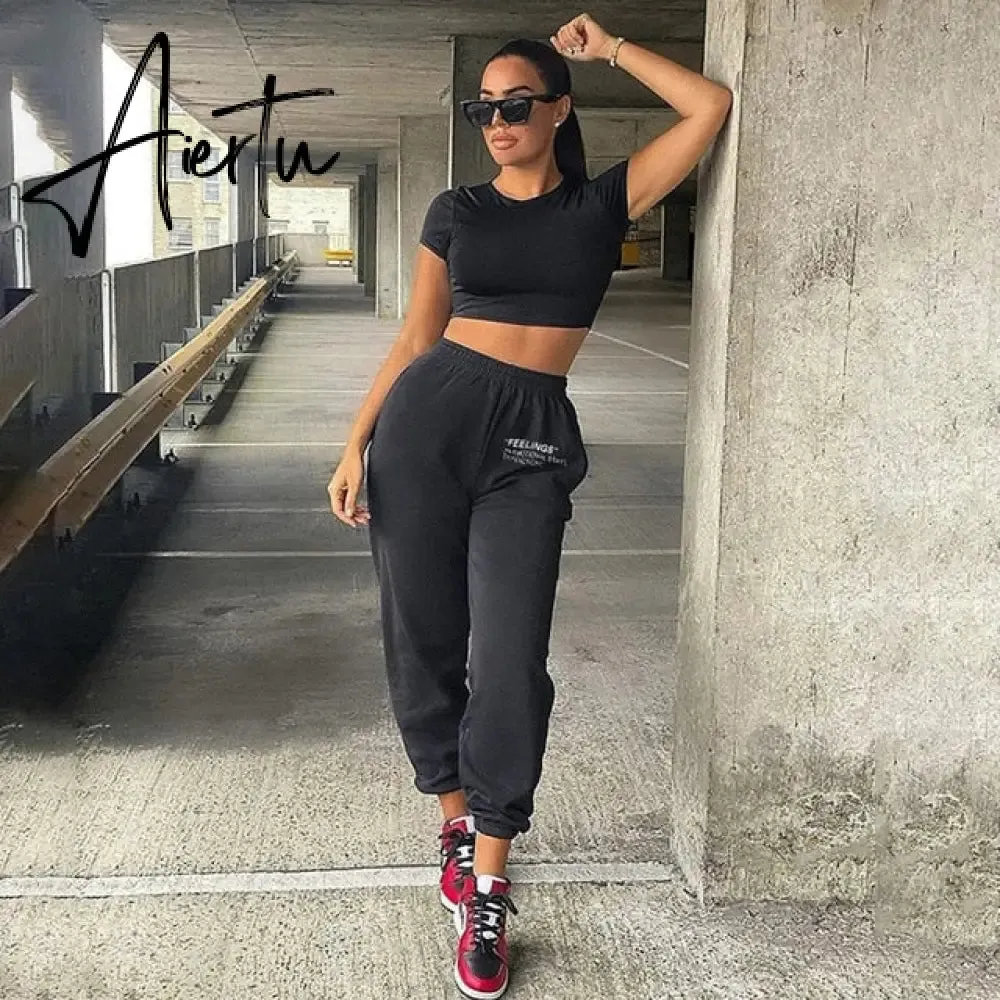 Aiertu Harajuku Joggers Wide Leg SweatPants Women Trousers High Waist Pants Streetwear Korean Casual Pant Femme Fall New