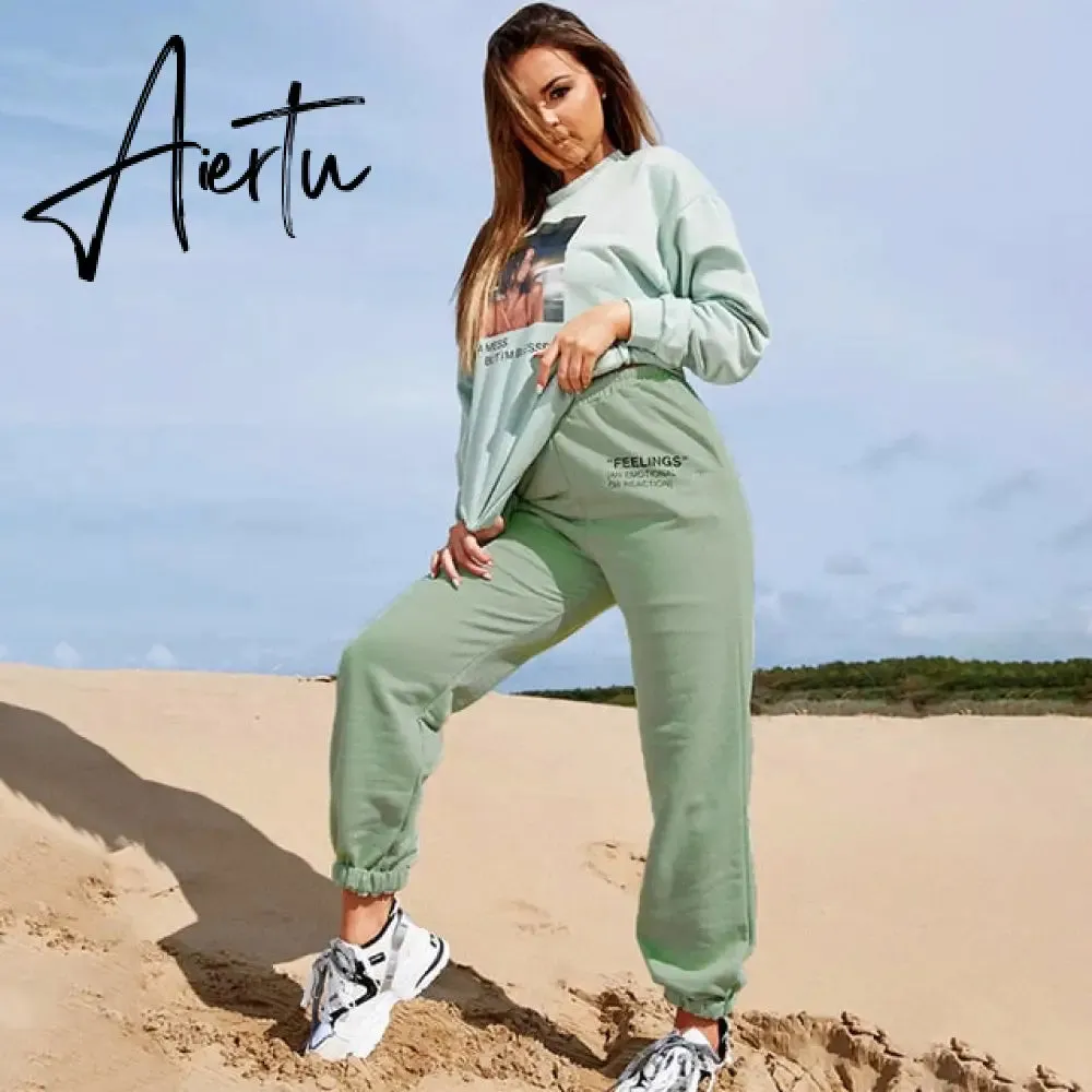 Aiertu Harajuku Joggers Wide Leg SweatPants Women Trousers High Waist Pants Streetwear Korean Casual Pant Femme Fall New