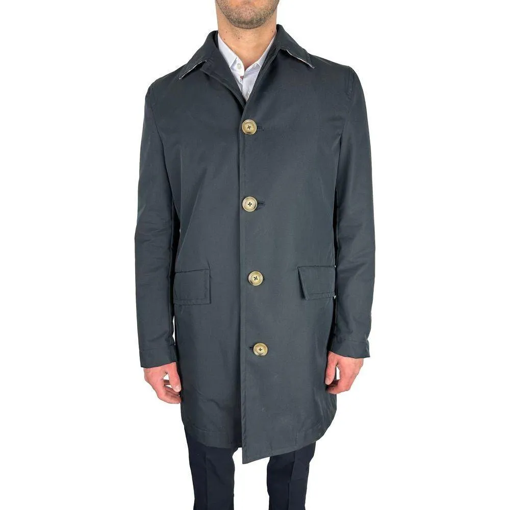 Aquascutum Elegant Navy Blue Single-Breasted Trench Coat