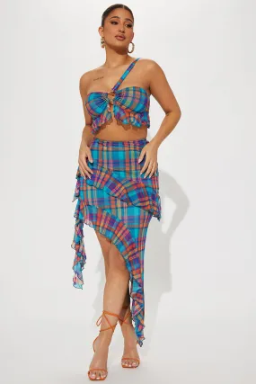 Azura Plaid Skirt Set - Blue/combo