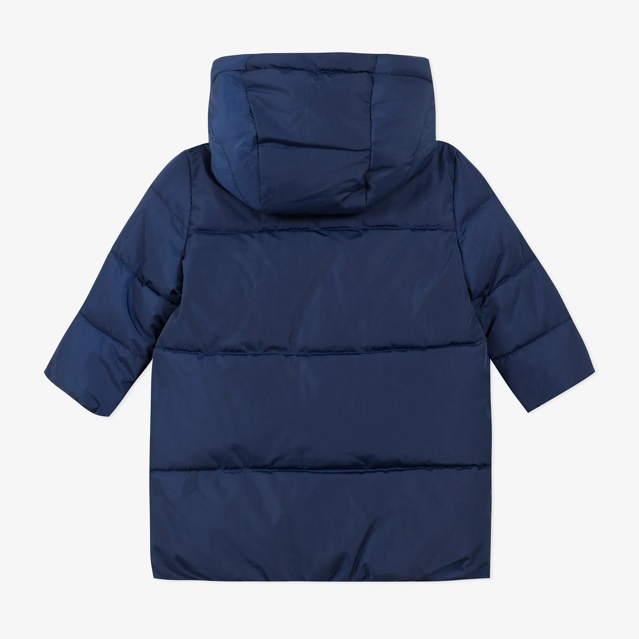 Baby girl navy blue puffa jacket with ruffles