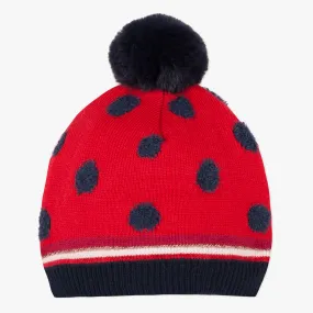 Baby girl red polka dot beanie with pompom