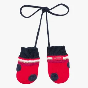 Baby girl red polka dot knit mittens