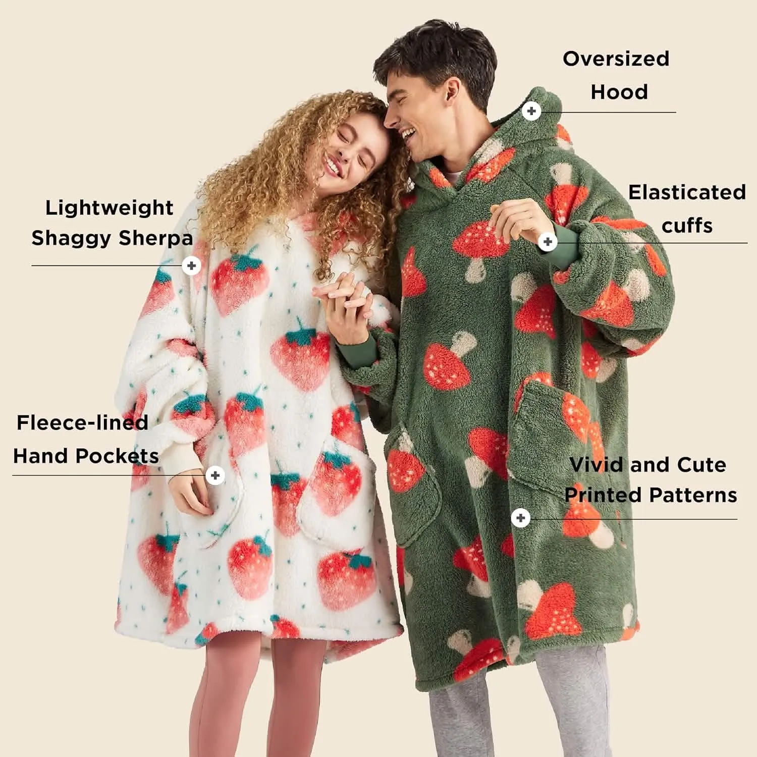 Bedsure Printed Shaggy Sherpa Blanket Hoodie Olive Green