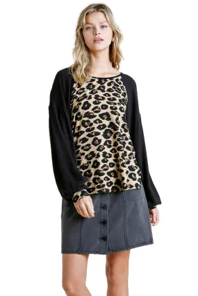 Black Leopard Print Long Sleeve Top