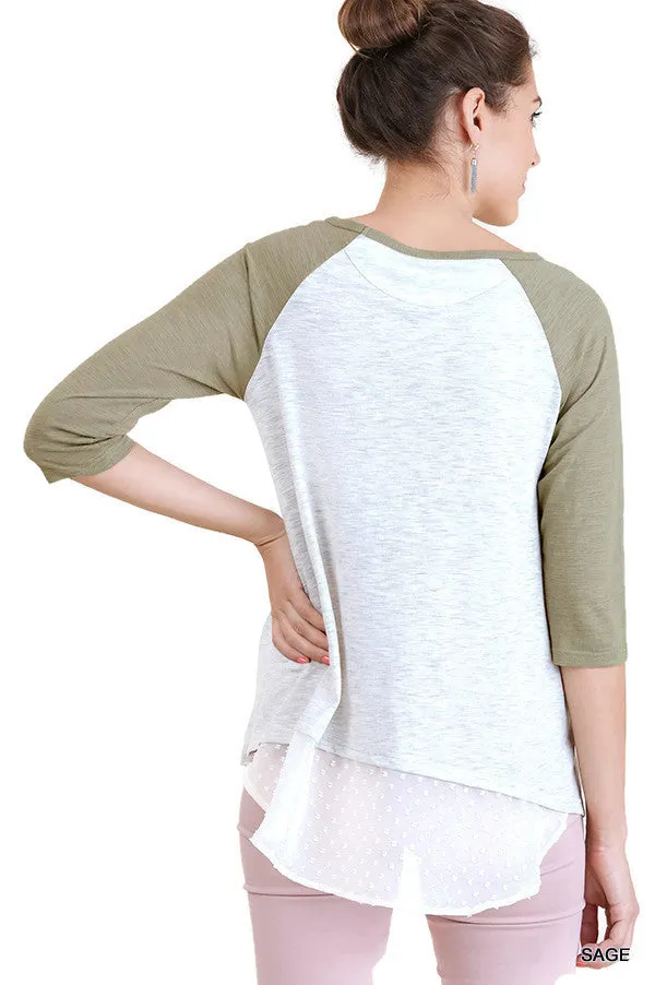 Boat Neck Raglan Sleeve Top, Sage