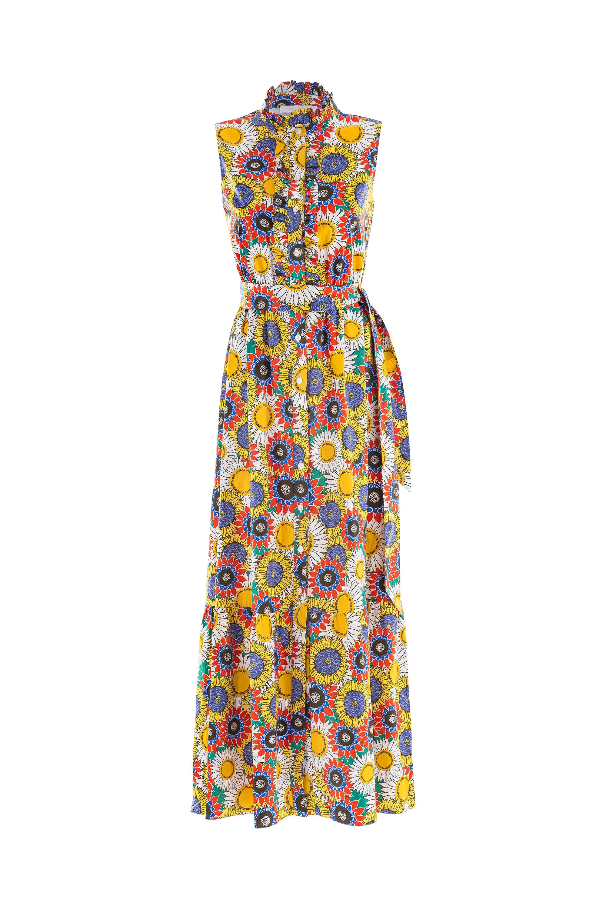 Brooke Cotton Summer Maxi Dress - Yellow/Blue