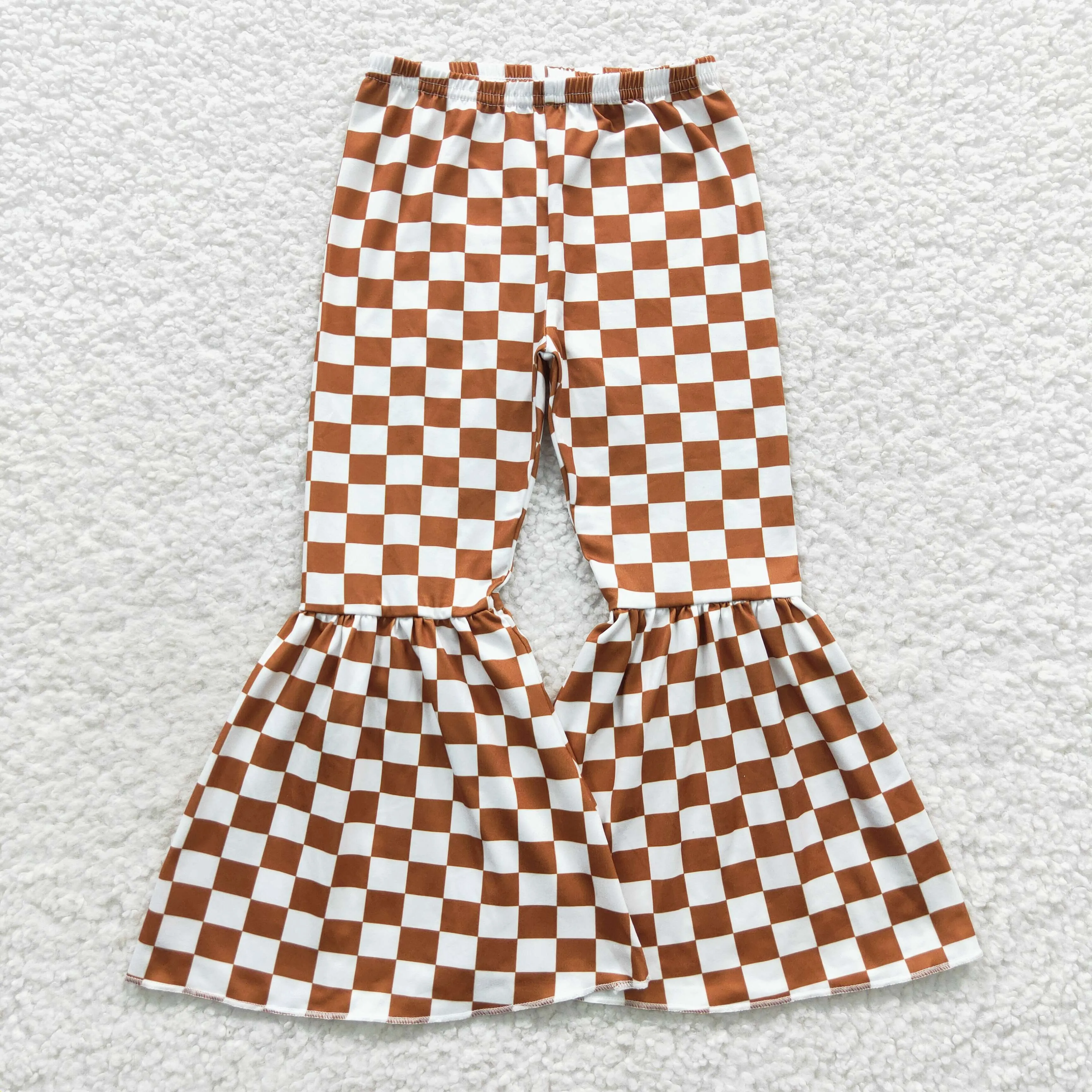 Brown checkerboard baby girl bell bottom pants P0204