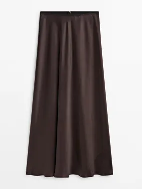 Brown silk midi skirt