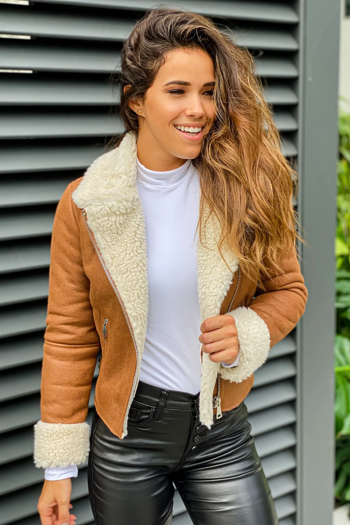 Camel Suede and Sherpa Jacket