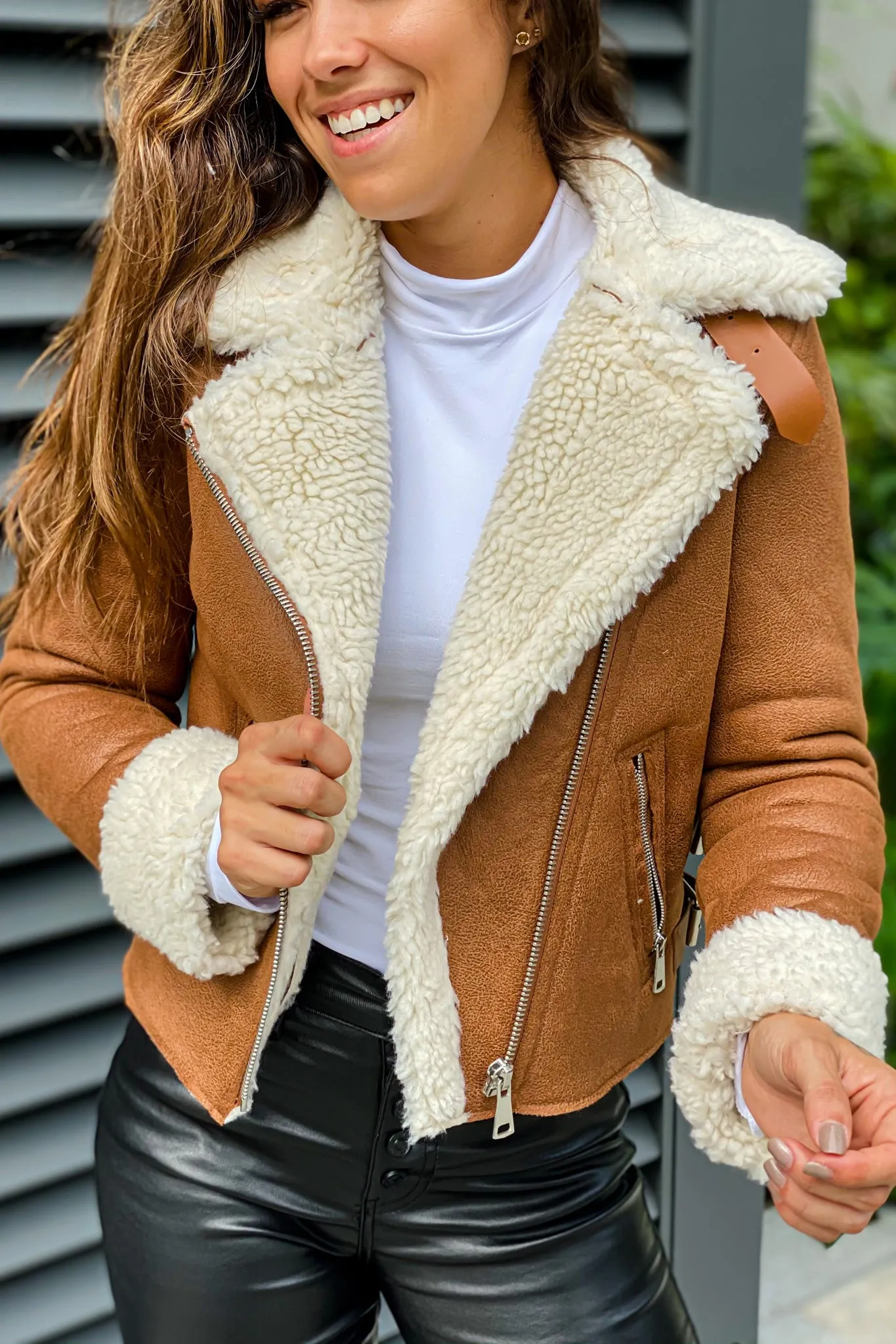 Camel Suede and Sherpa Jacket