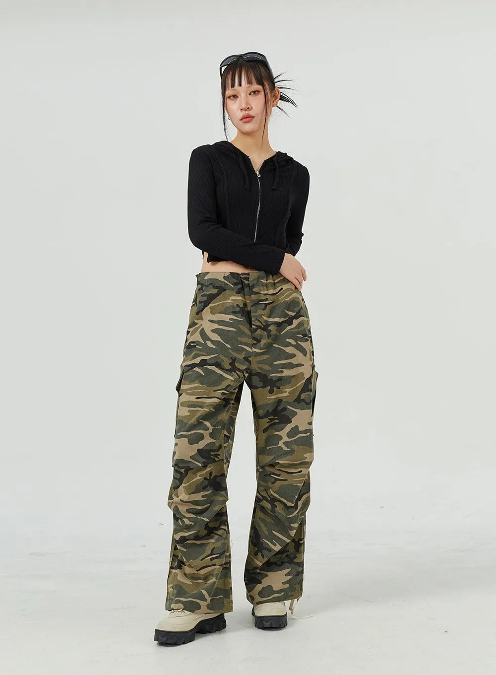 Camo Cargo Wide Leg Pants CM317