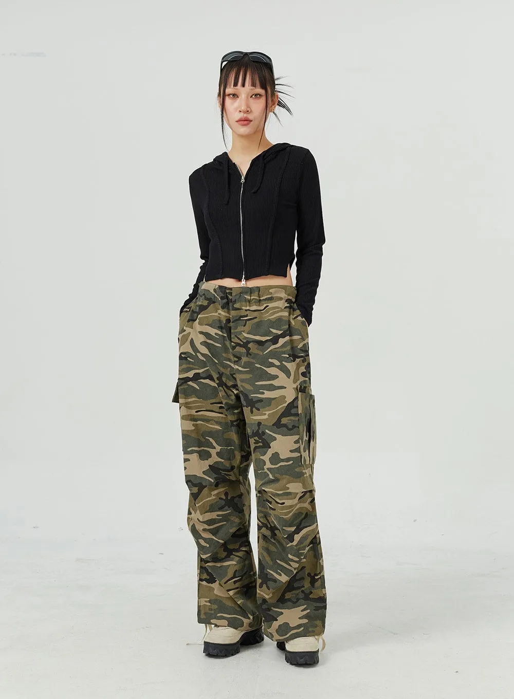 Camo Cargo Wide Leg Pants CM317