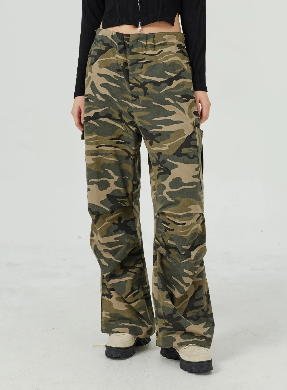 Camo Cargo Wide Leg Pants CM317