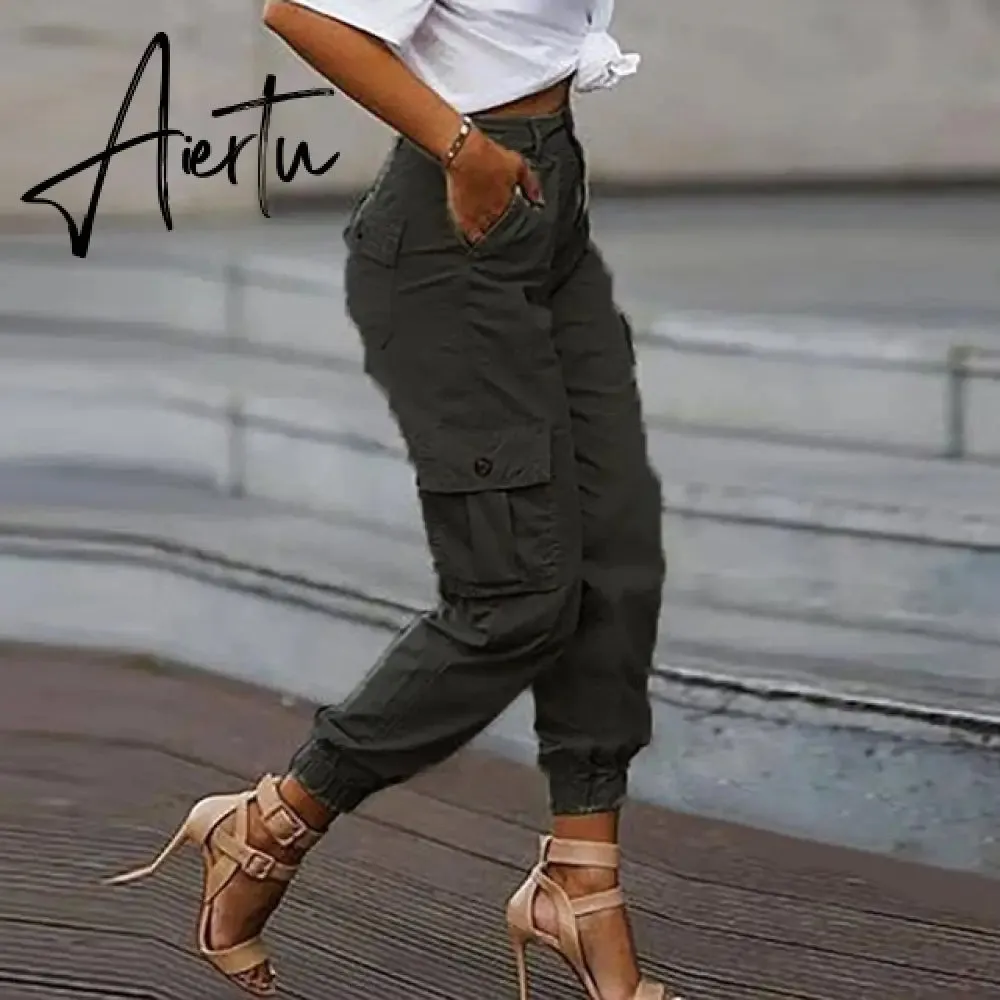 Cargo Pants Women High Waist Spring Autumn Pocket Slim Sweatpants Fashion Streetwear Long Overalls Pant Elastics Trousers