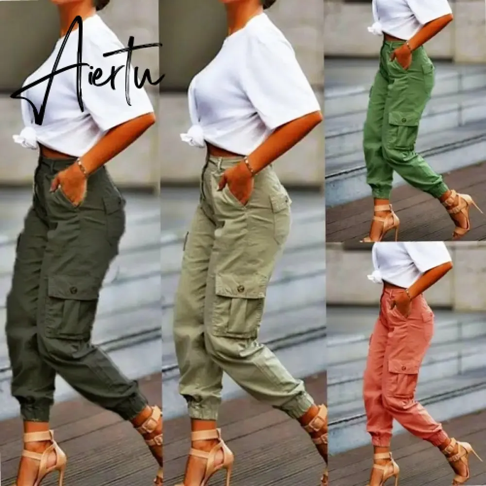 Cargo Pants Women High Waist Spring Autumn Pocket Slim Sweatpants Fashion Streetwear Long Overalls Pant Elastics Trousers