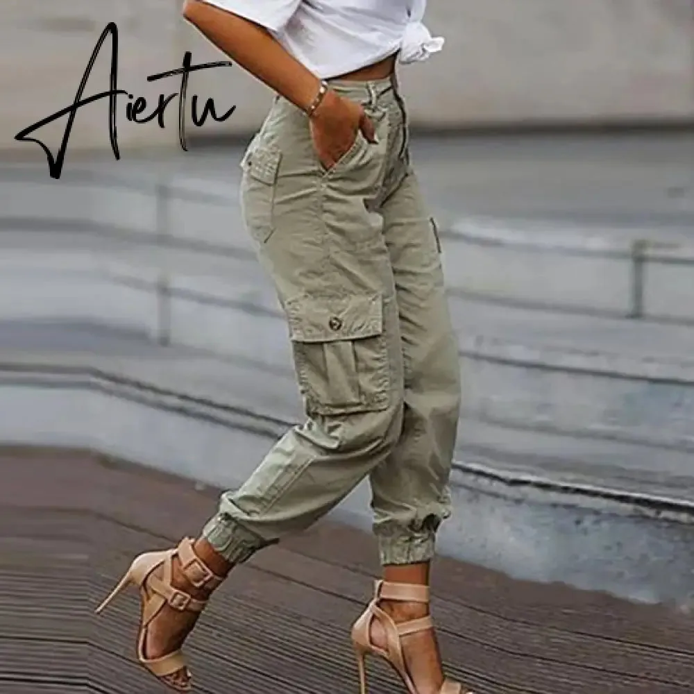 Cargo Pants Women High Waist Spring Autumn Pocket Slim Sweatpants Fashion Streetwear Long Overalls Pant Elastics Trousers