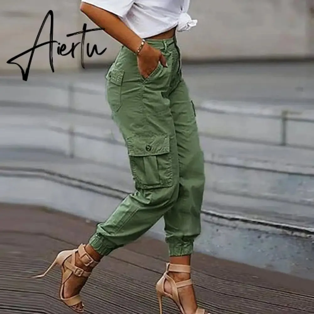 Cargo Pants Women High Waist Spring Autumn Pocket Slim Sweatpants Fashion Streetwear Long Overalls Pant Elastics Trousers