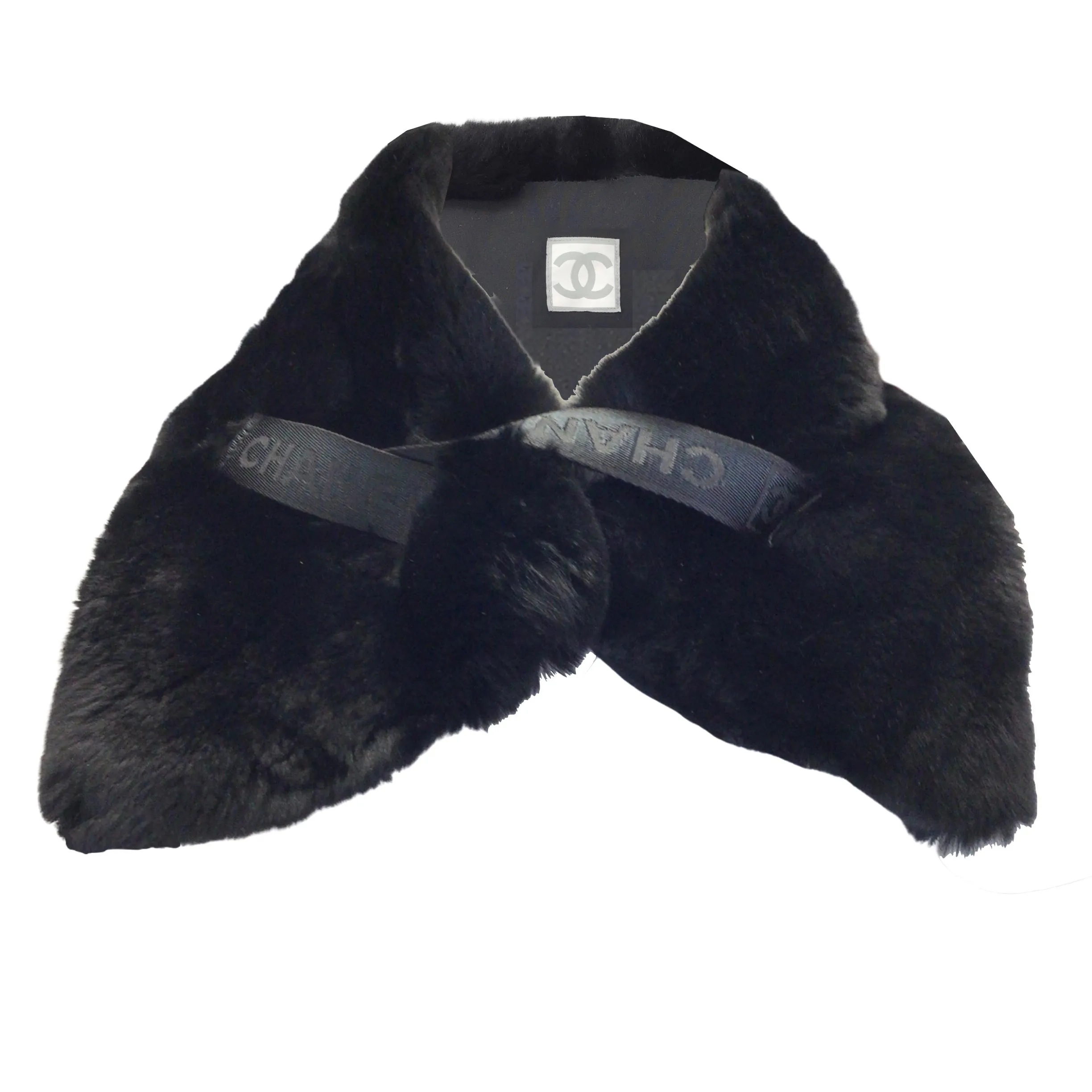 Chanel Black Rex Rabbit Fur Collar / Scarf