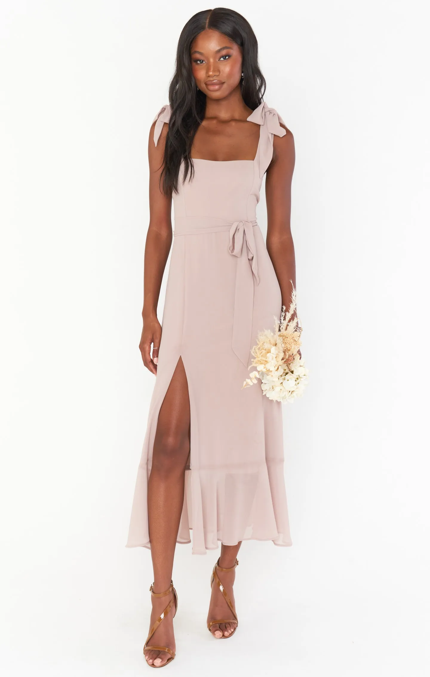 Claire Midi Dress ~ Soft Beige Chiffon