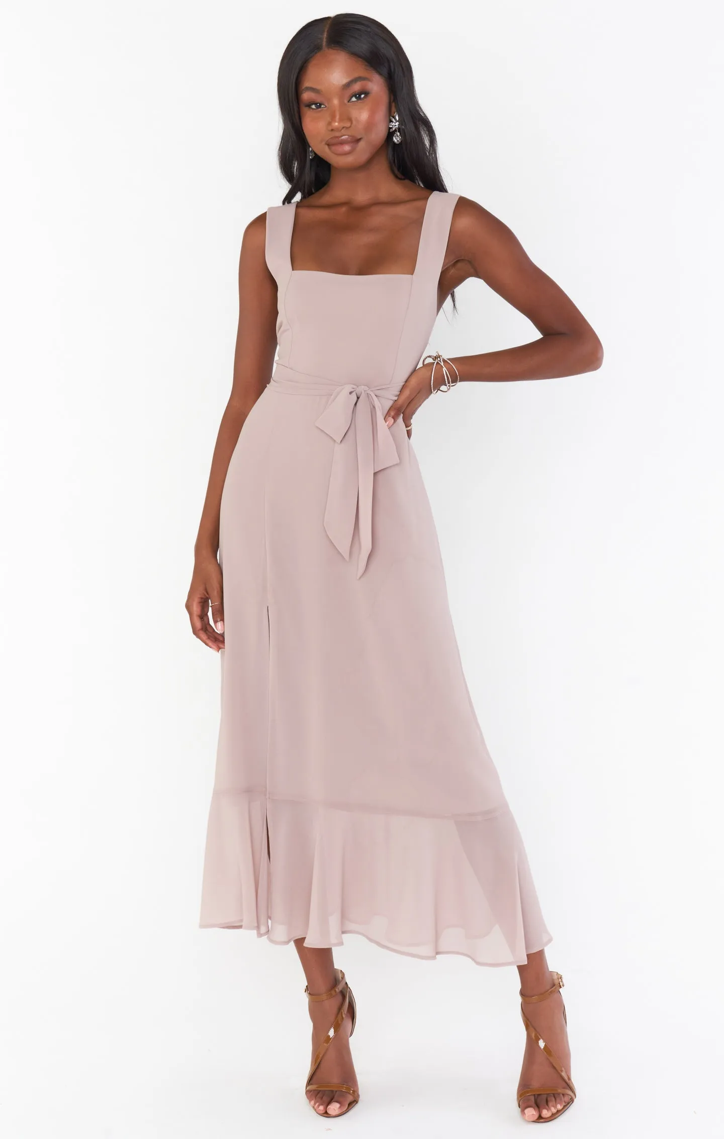 Claire Midi Dress ~ Soft Beige Chiffon