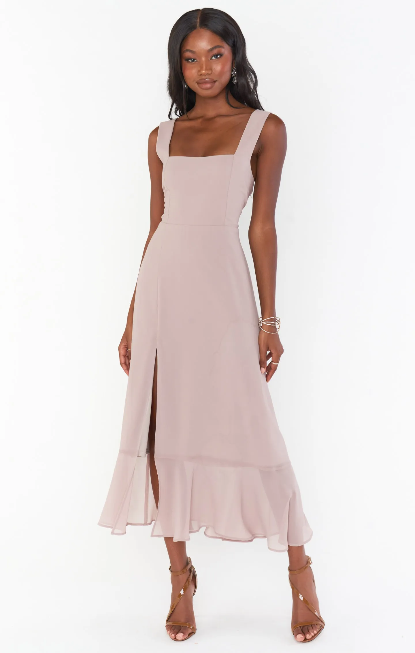 Claire Midi Dress ~ Soft Beige Chiffon