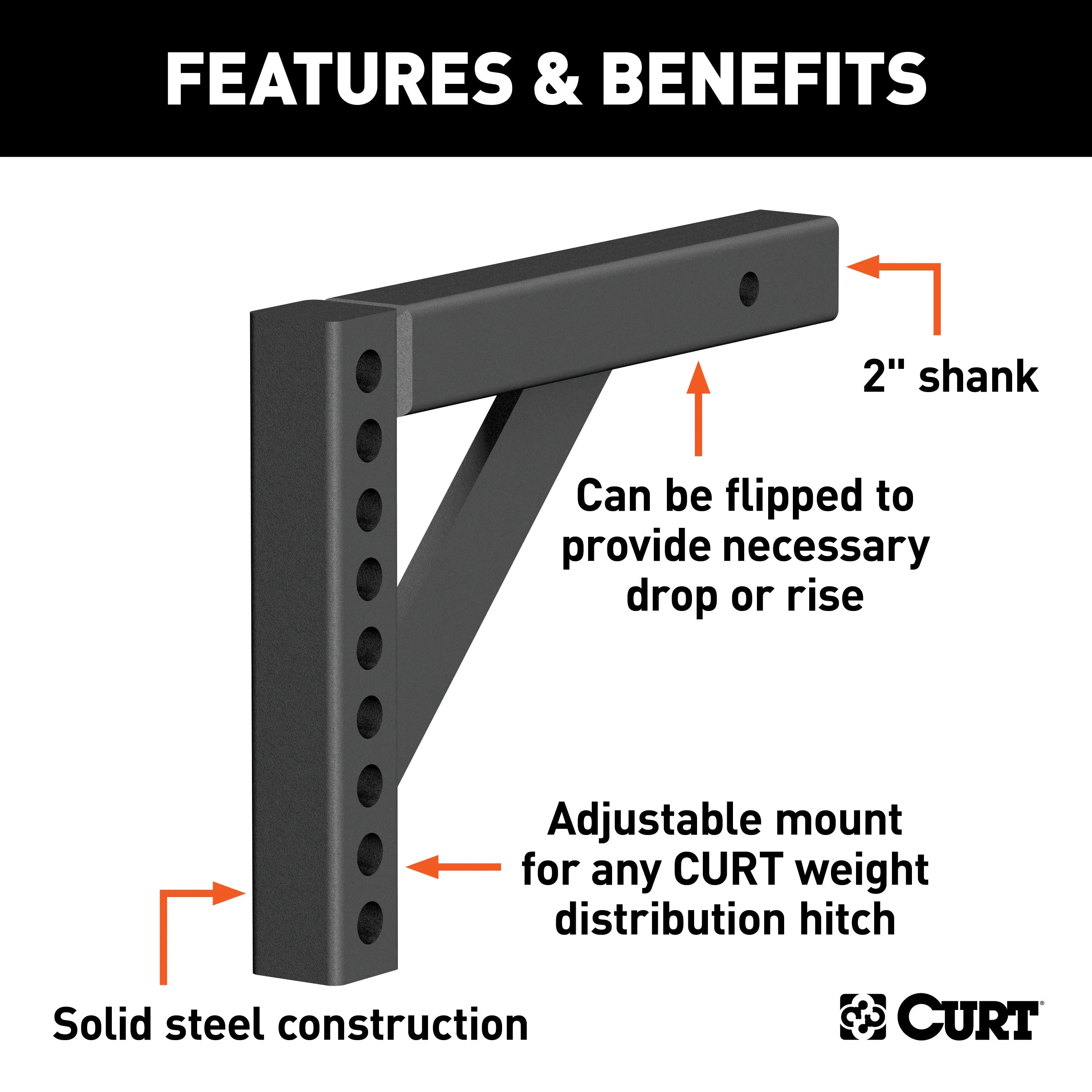 CURT 17121 Weight Distribution Shank (2in. Shank; 6in. Drop; 10-1/4in. Rise)