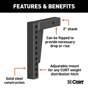 CURT 17123 Weight Distribution Shank (2in. Shank; 7in. Drop; 10-1/2in. Rise)