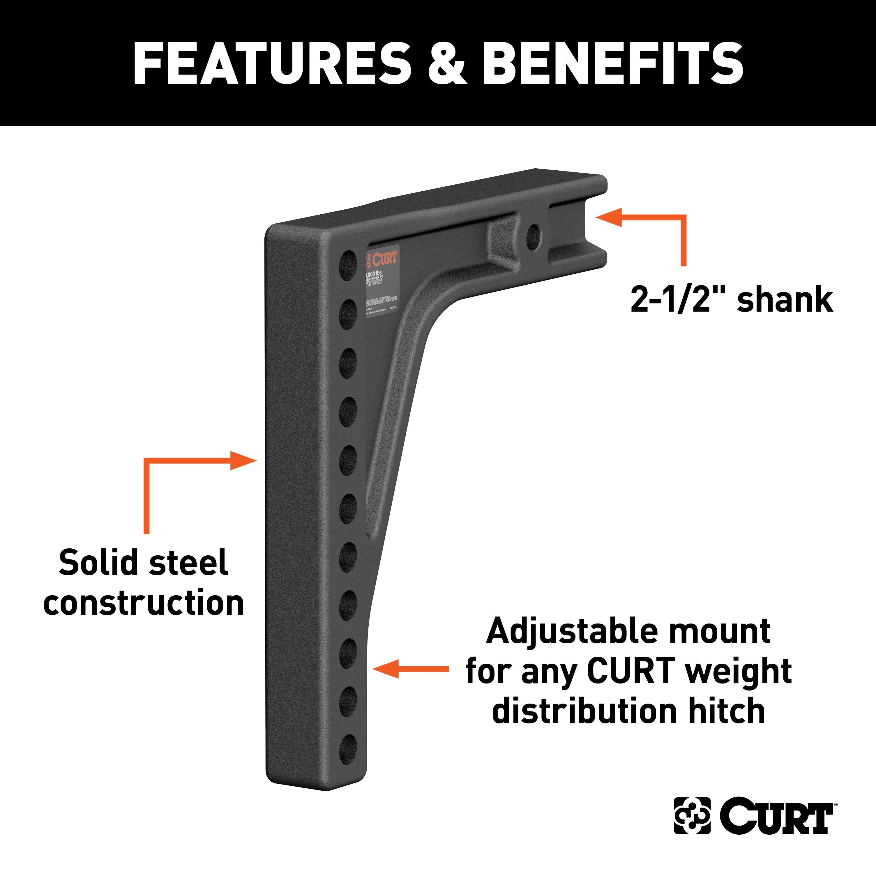 CURT 17132 Weight Distribution Shank (2-1/2in. Shank; 8in. Drop)