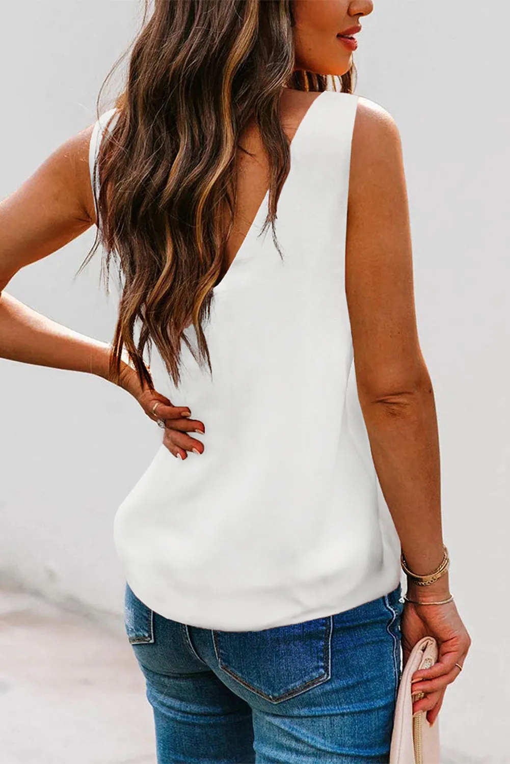 Deep V Neck Loose Tank Top Loose Sleeveless T Shirt Blouse