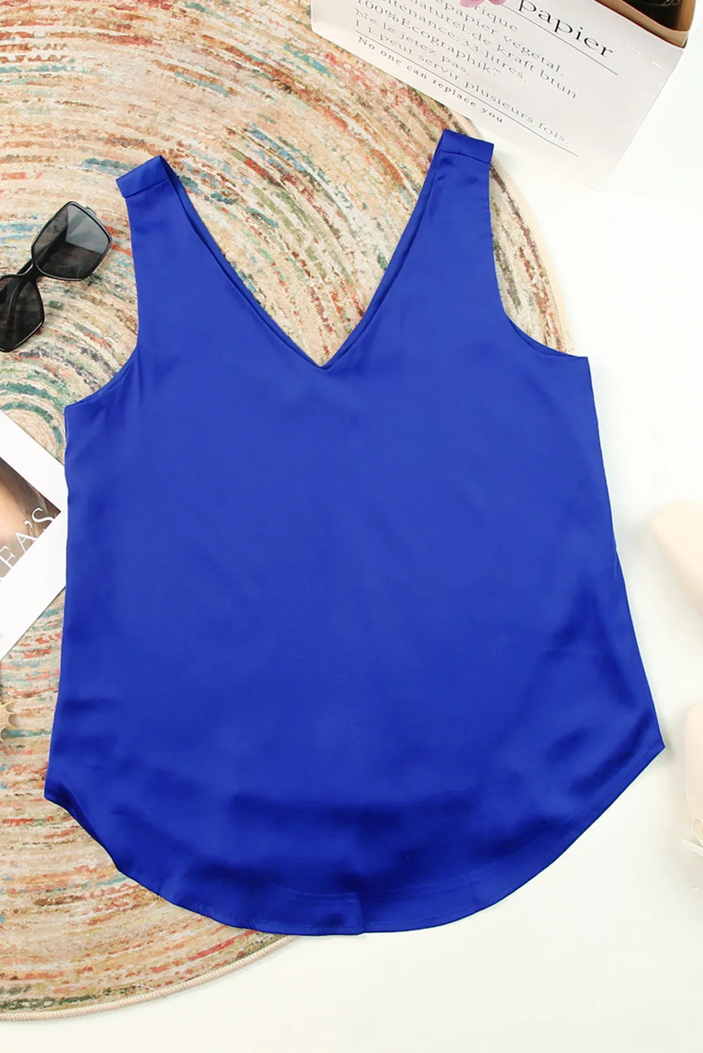 Deep V Neck Loose Tank Top Loose Sleeveless T Shirt Blouse