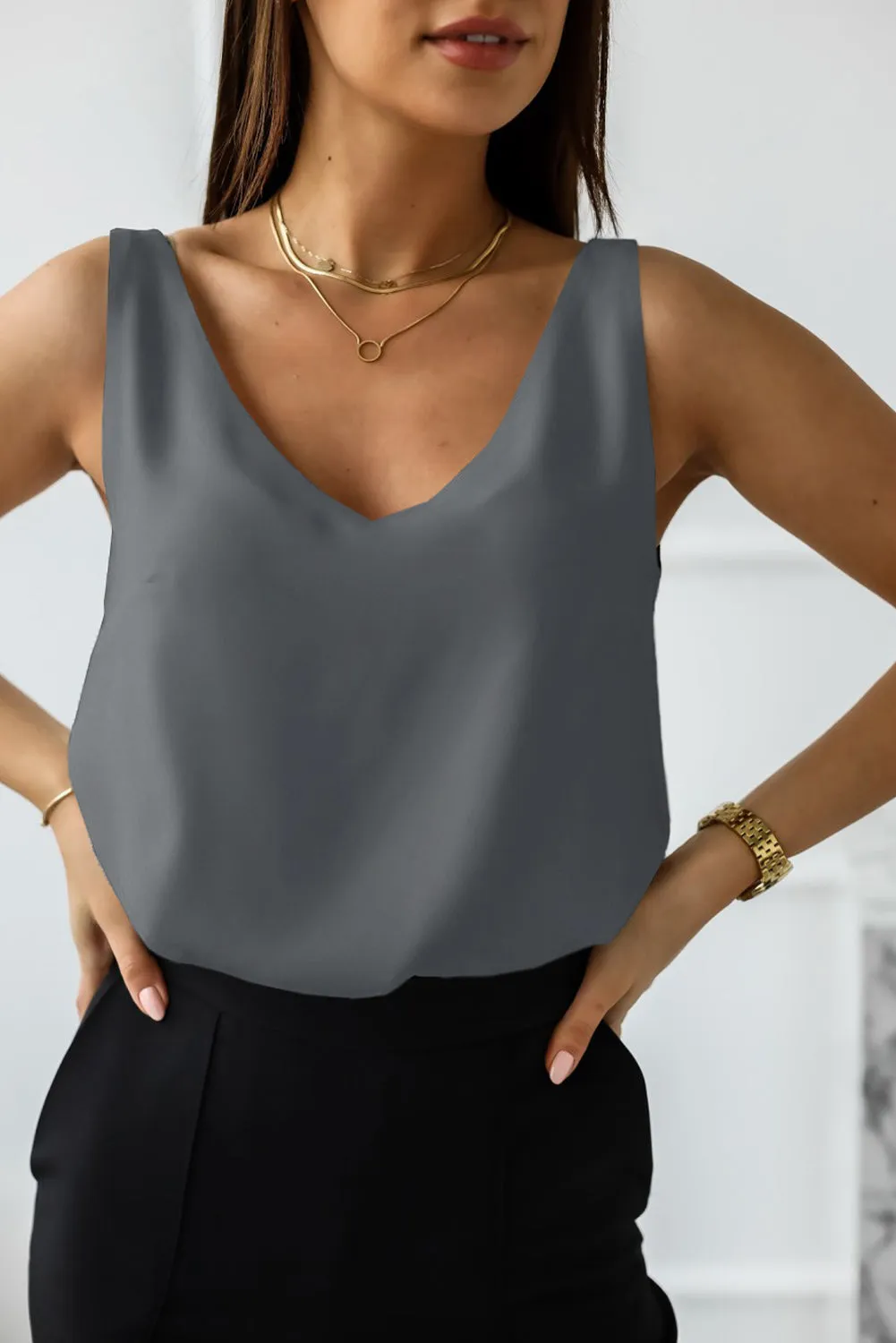 Deep V Neck Loose Tank Top Loose Sleeveless T Shirt Blouse