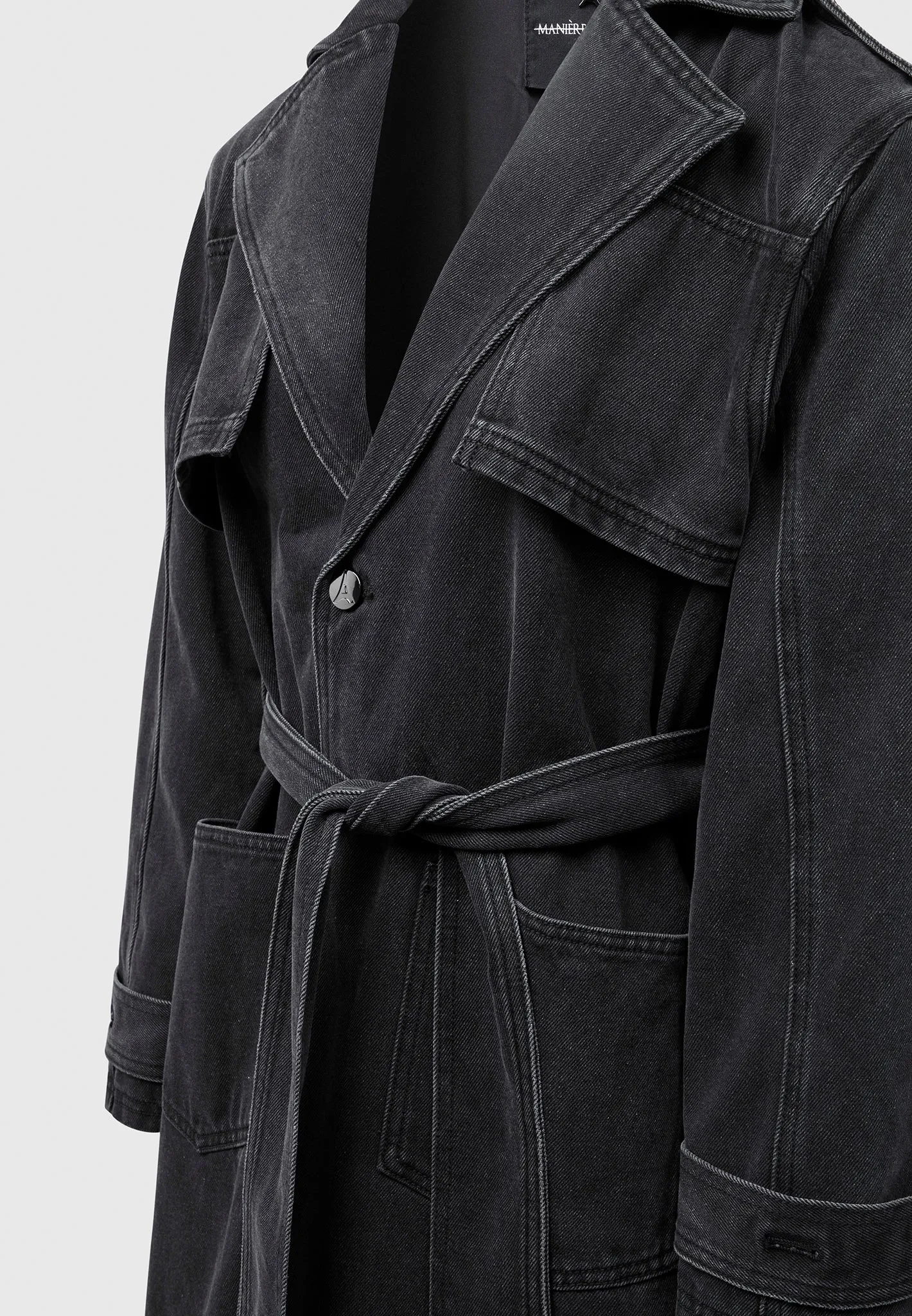 Denim Trench Coat - Washed Black