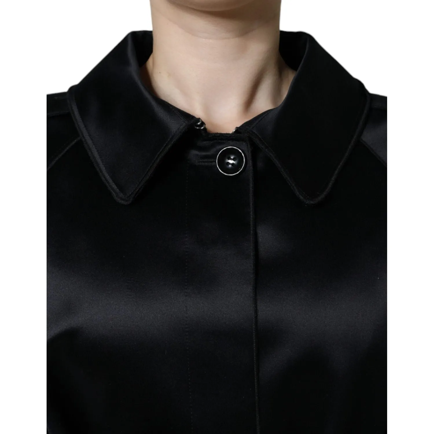 Dolce & Gabbana Black Polyester Organza Belted Coat Jacket