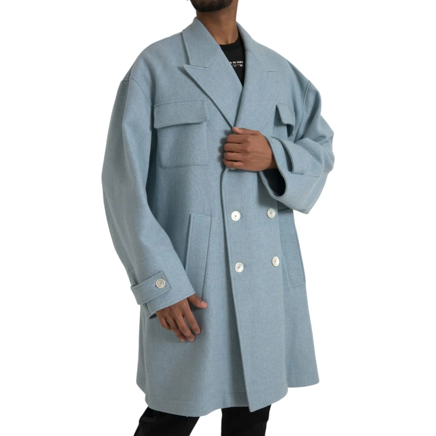 Dolce & Gabbana Blue Double Breasted Trench Coat Jacket