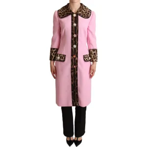 Dolce & Gabbana Chic Pink Leopard Trench with Crystal Buttons