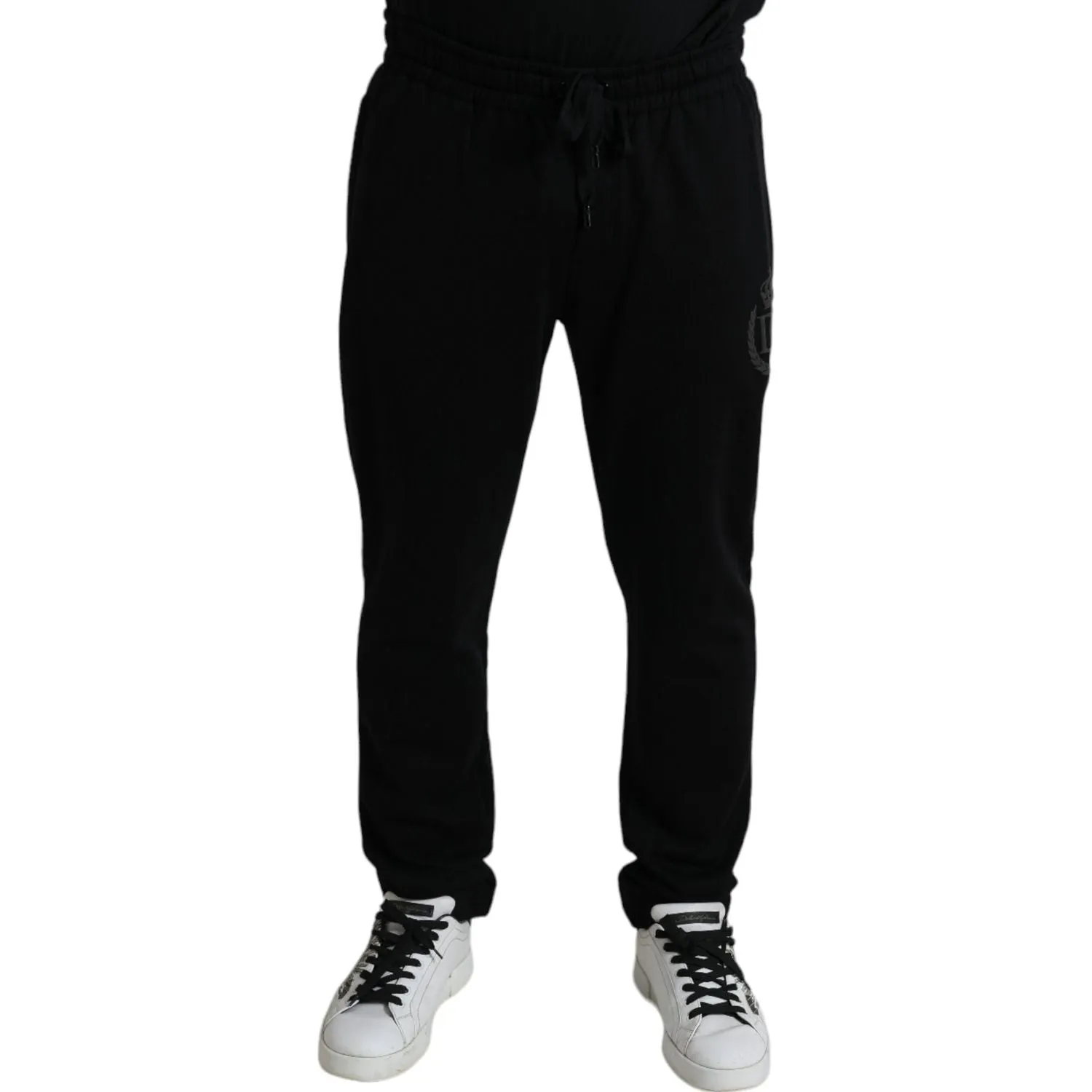 Dolce & Gabbana Elegant Black Cotton Joggers with Logo Embroidery