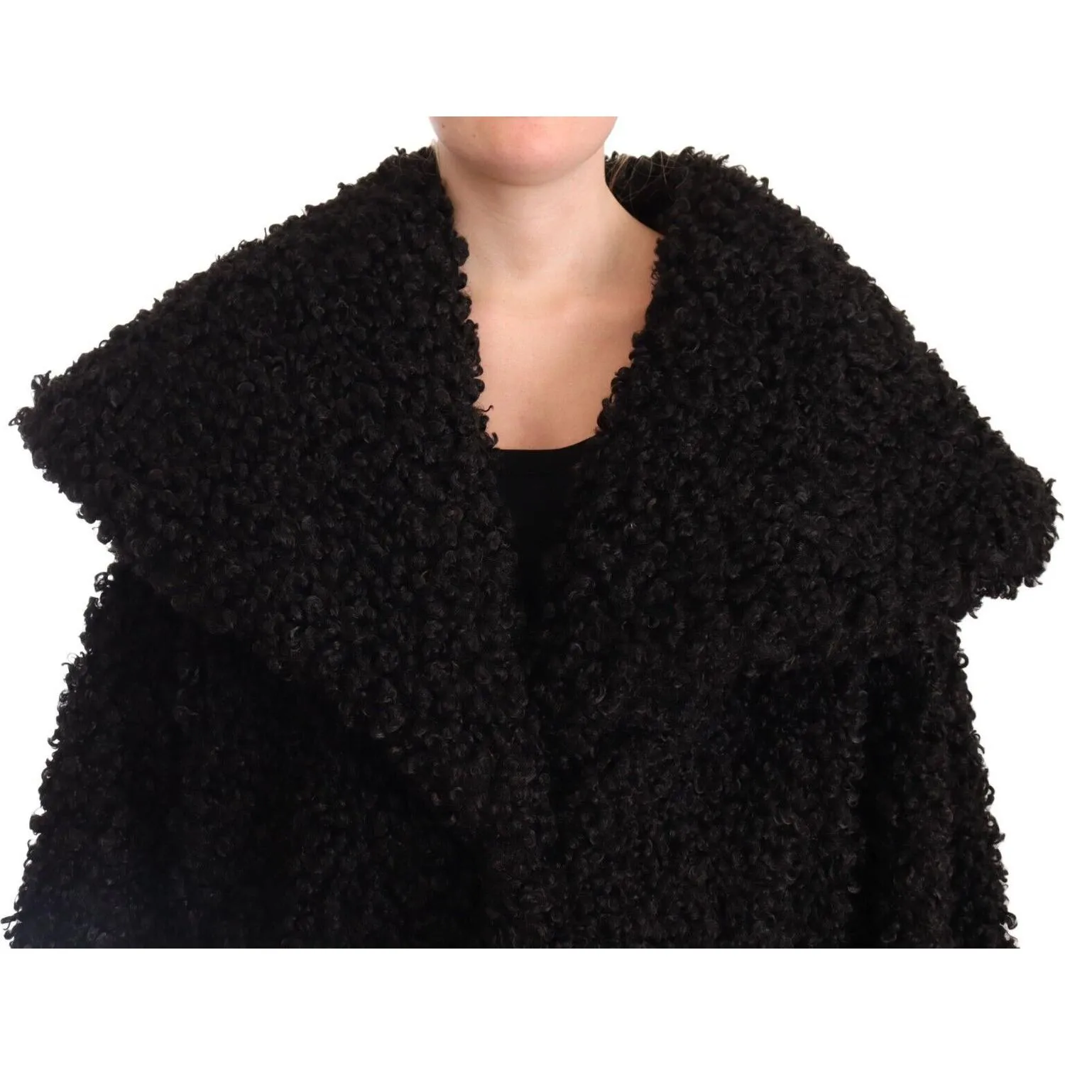 Dolce & Gabbana Elegant Black Fur Cape Trench Coat