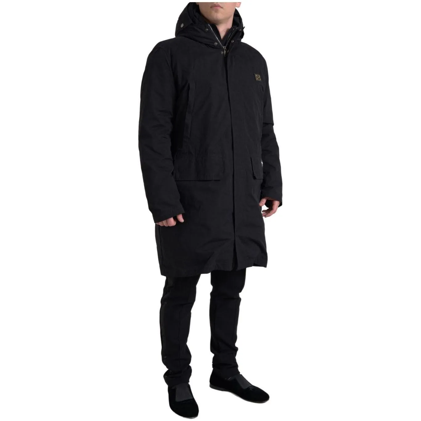 Dolce & Gabbana Elegant Black Hooded Trench Coat