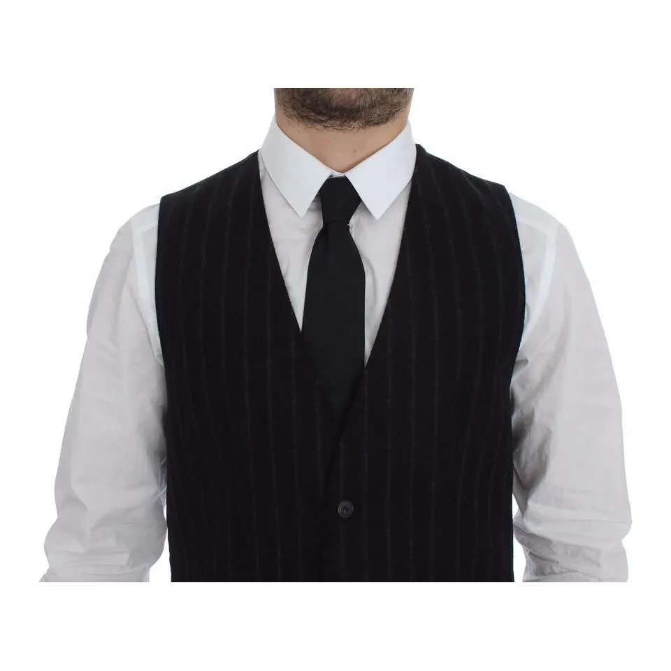 Dolce & Gabbana Elegant Black Striped Single Breasted Dress Vest